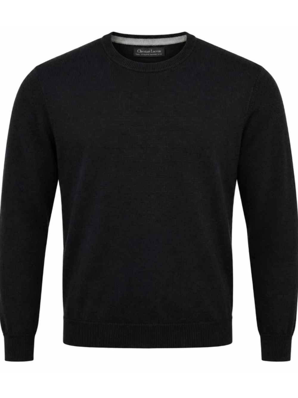 Christian Lacroix 100% Extra Fine Merino Wool Mens Large Sweater Pullover Black